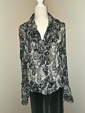 Studio 1940 whimsigoth paisley button front shirt black white